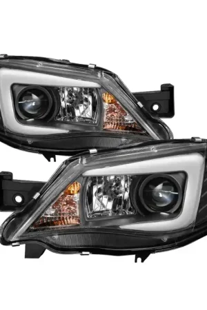 Limited Offer Spyder Black Projector Headlights w/ Light Bar 2008-2014 WRX Halogen Model Only