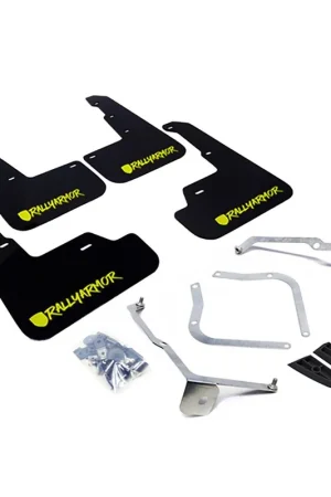 Trusted Brand Rally Armor UR Mudflaps Black Urethane w/ New Era Neon Yellow Logo 2015-2021 WRX / 2015-2021 STI