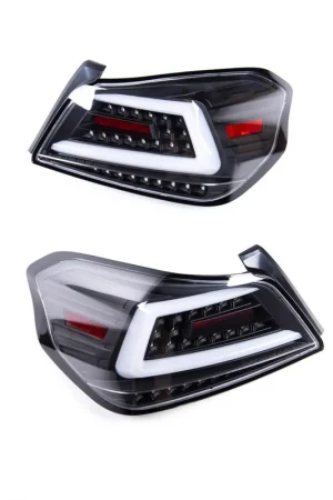 Express Delivery Spec-D Optic Style Sequential LED Tail Lights Black Housing w/ Clear Lens and White Bar 2015-2021 WRX / 2015-2021 STI