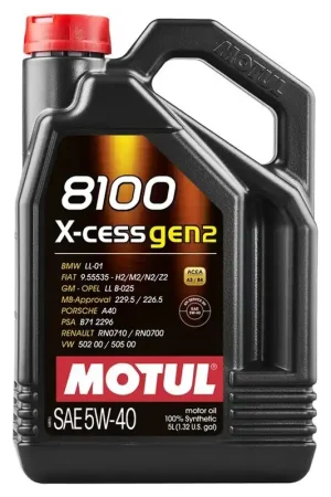 Motul 8100 5W-40 X-cess Gen 2 Motor Oil 5L Bottle Fan Favorite