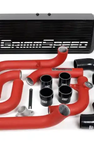 Sale Grimmspeed Front Mount Intercooler Kit Black Core w/ Red Piping 2008-2014 WRX