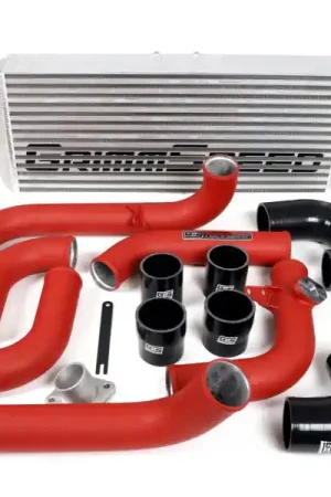Grimmspeed Front Mount Intercooler Kit Silver Core w/ Red Piping 2008-2014 WRX Fresh Stock