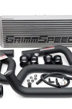 Luxury Grimmspeed Front Mount Intercooler Kit Silver Core w/ Black Piping 2008-2014 STI