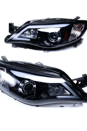 Authentic Spec-D LED Bar Style Projector Headlights w/ Gloss Black Base and Smoke Lens 2008-2014 WRX Halogen Models Only