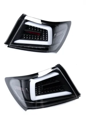 Cheap Spec-D Optic Style Sequential LED Tail Lights Matte Black Housing w/ Clear Lens and White Bar 2008-2014 WRX Sedan / 2011-2014 STI Sedan