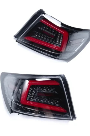 Fan Favorite Spec-D Optic Style Sequential LED Tail Lights Gloss Black Housing w/ Clear Lens and Red Bar 2008-2014 WRX Sedan / 2011-2014 STI Sedan
