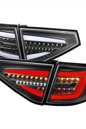 Spec-D Optic Style Sequential LED Tail Lights Matte Black Housing w/ Clear Lens and White Bar 2008-2014 WRX Hatchback / 2008-2014 STI Hatchback Brand New