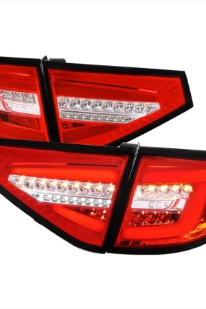 Order Now Spec-D Optic Style Sequential LED Tail Lights Chrome Housing w/ Red Lens and Red Bar 2008-2014 WRX Hatchback / 2008-2014 STI Hatchback