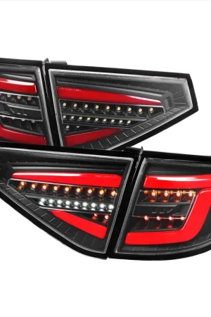 Exclusive Offer Spec-D Optic Style Sequential LED Tail Lights Matte Black Housing w/ Clear Lens and Red Bar 2008-2014 WRX Hatchback / 2008-2014 STI Hatchback