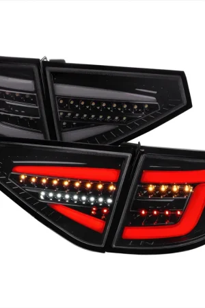Price Cut Spec-D Optic Style Sequential LED Tail Lights Gloss Black Housing w/ Smoke Lens and White Bar 2008-2014 WRX Hatchback / 2008-2014 STI Hatchback