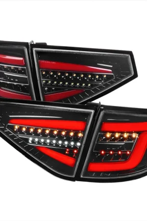Weekend Sale Spec-D Optic Style Sequential LED Tail Lights Gloss Black Housing w/ Clear Lens and Red Bar 2008-2014 WRX Hatchback / 2008-2014 STI Hatchback