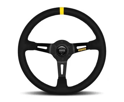 Fresh Stock Momo MOD08 Steering Wheel 350mm -Black Suede/Black Spokes/1 Stripe