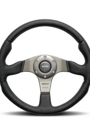Hassle-Free Returns Momo Race Steering Wheel 350mm - Black Leather/Anth Spokes