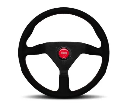 Today Only Momo Montecarlo Alcantara Steering Wheel 320mm - Black/Red Stitch/Black Spokes