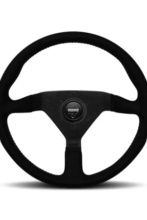 Secure Checkout Momo Montecarlo Alcantara Steering Wheel 350mm - Black/Black Stitch/Black Spokes