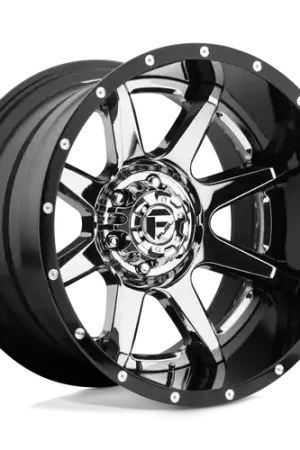 Trusted Brand Fuel 2PC D247 RAMPAGE 8X180 20X12 -44 CHROME PLATED GLOSS BLACK LIP
