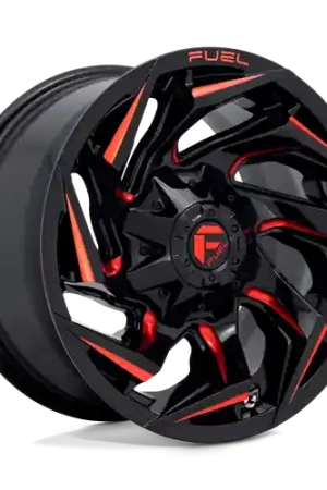 Fuel 1PC D755 REACTION 5X139.7 15X8 -18 GLOSS BLACK MILLED WITH RED TINT Modern