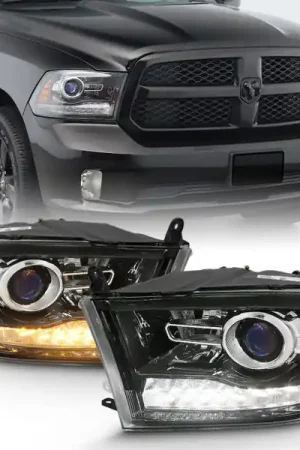 Limited Offer ANZO 2009-2018 Dodge Ram 1500 Projector Plank Style Switchback H.L Halo Black Amber (OE Style)