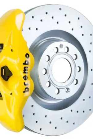 New Arrival Brembo 05-10 Jetta GLI Front GT BBK 4 Piston Cast 345x30 1pc Rotor Drilled-Yellow