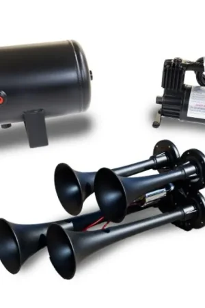 Professional Grade Kleinn Quad Black Horn Kit w/ 130 PSI Air Compressor / 1.0 gal Air Tank