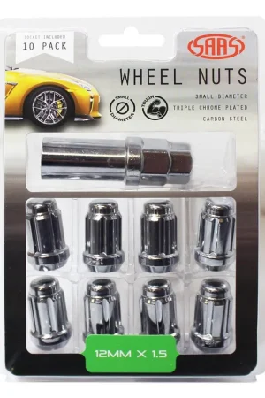Holiday Sale SAAS 6330610 Wheel Nuts S\\/D 6 Spline 12mm x 1.50 Inc Key Chr 10Pk