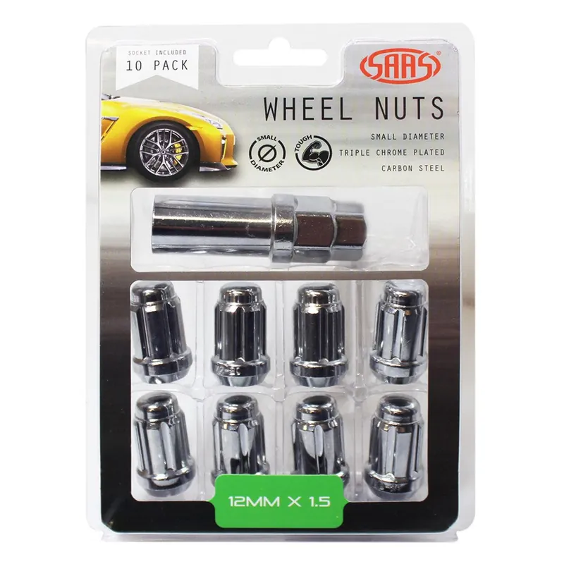 Holiday Sale SAAS 6330610 Wheel Nuts S\\/D 6 Spline 12mm x 1.50 Inc Key Chr 10Pk