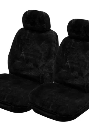 Clearance MyCar Downunder 16mm Thick Sheepskin Front Seat Covers Universal Size 30 - Black - SDOWA3004