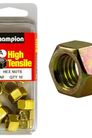 Champion Pack of 10 3\\/8 UNF High Tensile Grade 5, Zinc Plated Plain Hex Nuts - BF79 Best Price
