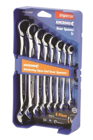 Same Day Shipping Kincrome 8 Piece Ratcheting Open End Gear Spanner Set - Imperial - K3097