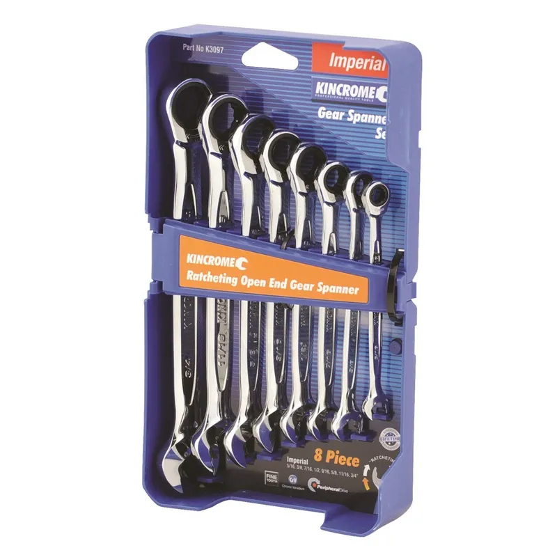 Same Day Shipping Kincrome 8 Piece Ratcheting Open End Gear Spanner Set - Imperial - K3097