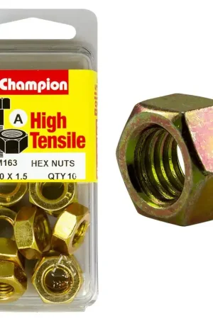 Champion Pack of 10 \\n M10 x 1.5mm High Tensile Class 8, Zinc Plated Plain Hex Nuts - BM163 Express Delivery