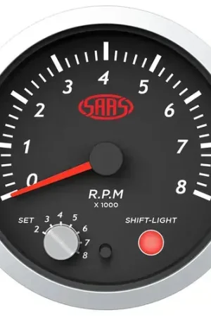 Certified SAAS Tachometer Petrol 0-8K Shiftlight 80mm (3 1\\/8\\
