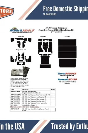 Insulation Sound Deadener Kit for 1963-91 Jeep Wagoneer Acoustishield Complete Fast Shipping