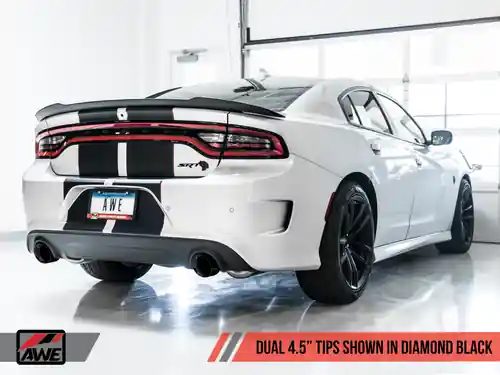 AWE Track Edition 3" Cat-Back Exhaust for 2015-2023 Charger SRT 6.4L / Hellcat 6.2L SC - Diamond Black 4.5" Dual Tips - 3015-33126 Warranty Included