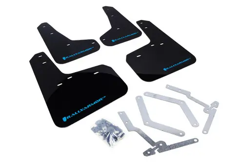 Limited Edition Rally Armor 2016-2018 Ford Focus RS Black Mud Flaps with Nitrous Blue Logo (Set of 4) MF27-UR-BLK/NB