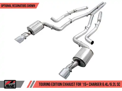 AWE Touring Edition 3" Cat-Back Exhaust for 2015-2023 Charger SRT 6.4L / Hellcat 6.2L SC - Non-Resonated - Chrome Silver 4.5" Dual Tips - 3020-32056 Wholesale