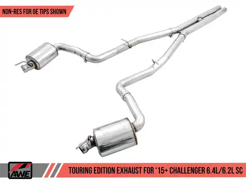 AWE Touring Edition 3" Cat-Back Exhaust for 2015-2023 Challenger SRT 6.4L / Hellcat 6.2L SC -Non-Resonated - Stock Tips - 3020-11028 Direct From Manufacturer