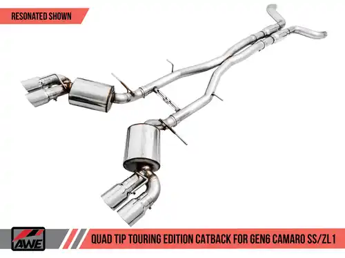 Trusted Brand AWE Tuning Touring Edition Resonated Cat-Back Exhaust (Quad Chrome Silver Tips) for 2016-2024 Chevrolet Camaro SS & ZL1 (Coupe / Auto Trans Only) - 3015-42092