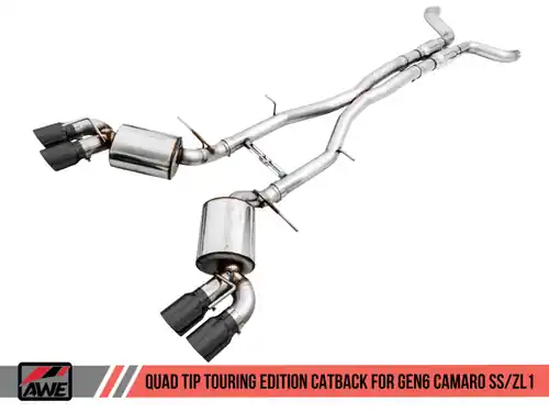 AWE Tuning Touring Edition Resonated Cat-Back Exhaust (Quad Diamond Black Tips) for 2016-2024 Chevrolet Camaro SS & ZL1 (Coupe / Auto Trans Only) - 3015-43114 Buy Direct