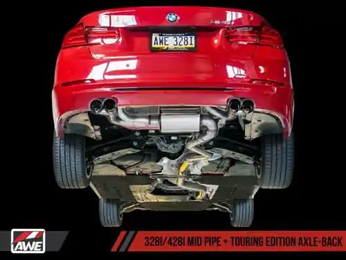 AWE Tuning 2012-2018 BMW F3X 328i / 330i & 2014-2020 BMW 428i / 430i Touring Edition Exhaust Quad Outlet - 80mm Chrome Silver Tips - 3010-42042 Grab Now