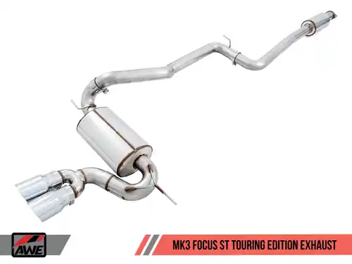Free Returns AWE Tuning 2013-2018 Ford Focus ST Touring Edition Cat-back Exhaust - Resonated - Diamond Black Tips - 3020-33040
