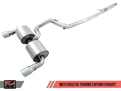 AWE Tuning 2016-2018 Ford Focus RS Touring Edition Cat-back Exhaust- Resonated - Chrome Silver Tips - 3020-32036 Buy Direct