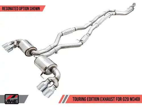 AWE Tuning 2019-2024 BMW M340i (G20) Resonated Touring Edition Exhaust - Quad Chrome Silver Tips - 3015-42150 Best Price