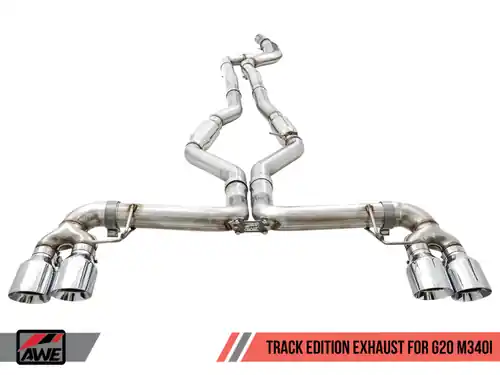 AWE Tuning 2019-2024 BMW M340i (G20) Track Edition Exhaust - Quad Chrome Silver Tips - 3020-42078 Authentic