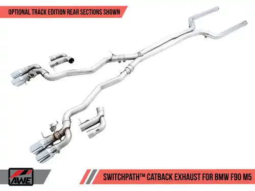 Free Delivery AWE Tuning 2018-2023 BMW M5 (F90) 4.4T AWD SwitchPath Cat-back Exhaust - Chrome Silver Tips