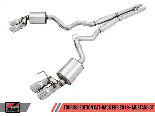 AWE Tuning Touring Edition 3" Cat-Back Exhaust (Quad Chrome Silver Tips) for 2018-2023 Ford Mustang GT 5.0L S550 - 3015-42102 Hassle-Free Returns