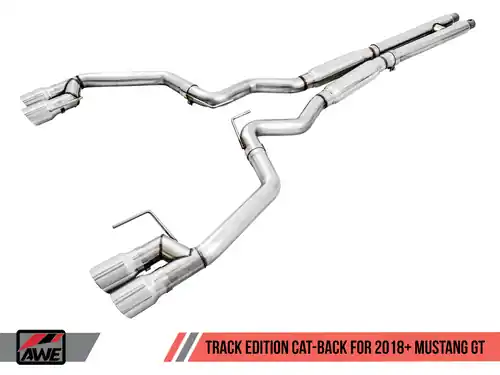 Markdown AWE Tuning Track Edition 3" Cat-Back Exhaust (Quad Chrome Silver Tips) for 2018-2023 Ford Mustang GT 5.0L S550 - 3020-42064