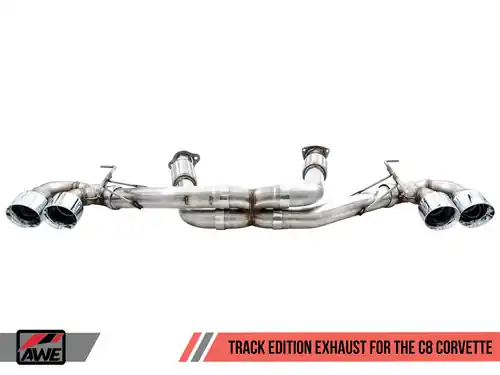 AWE Tuning Track Edition Exhaust (Quad Chrome Silver Tips) for 2020-2025 Chevrolet Corvette C8 Stingray & E-Ray - 3020-42080 Hassle-Free Returns