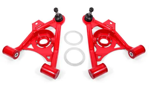 BMR 1979-1993 Mustang Fox Lower Control A-Arm Front w/ Spring Pocket/Tall Ball Joint - Red - AA037R Best Seller