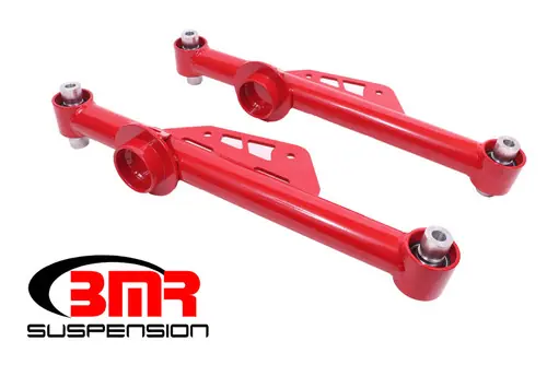Super Sale BMR 1979-1998 Fox Mustang Non-Adj. Lower Control Arms w/ Spherical Bearings - Red - TCA016R